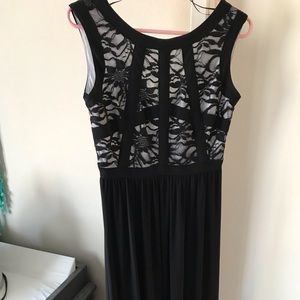 Black formal dress w/black & white lace detailing